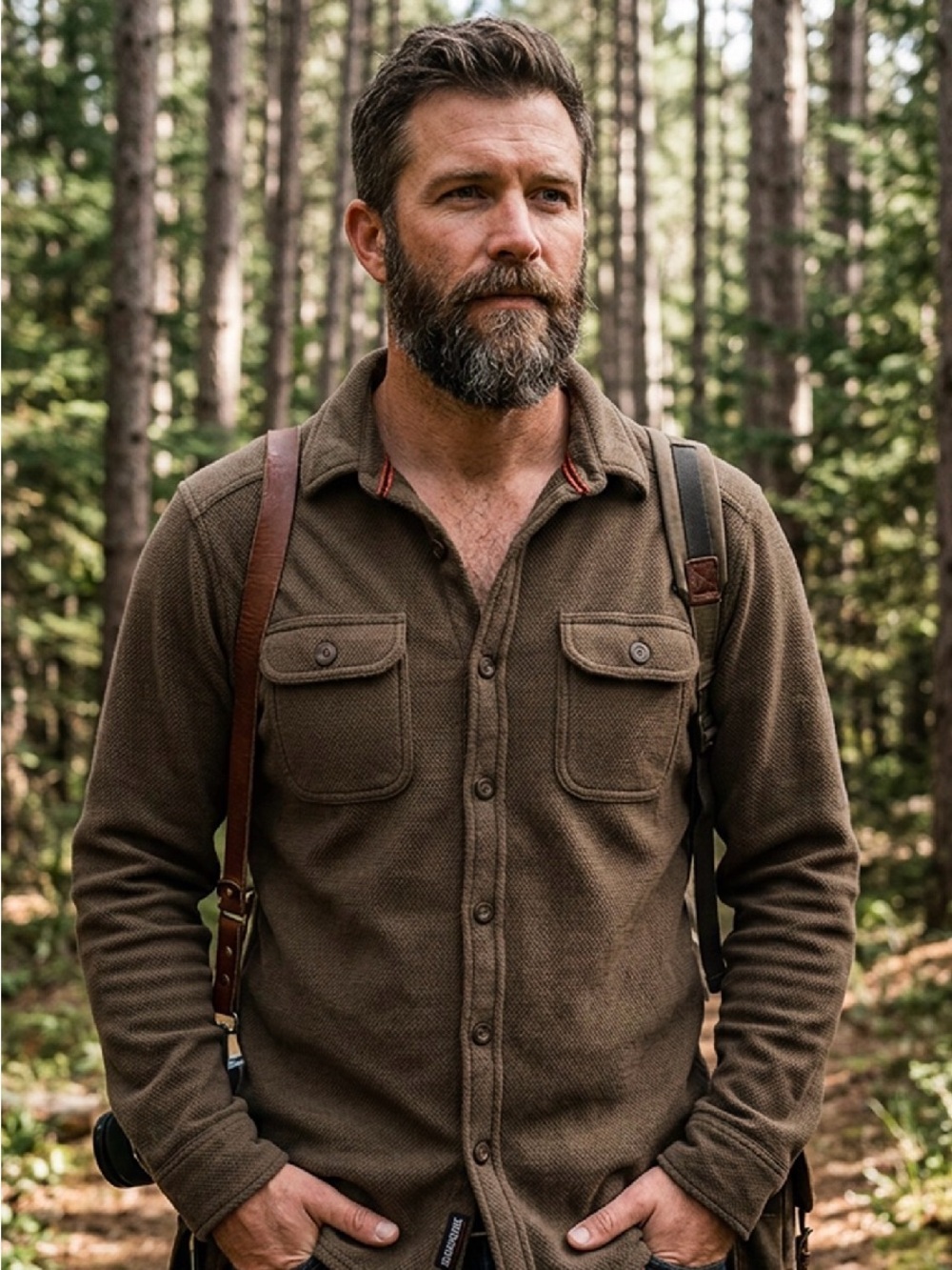 burnside Men's Tan Button-Up Shirt Jacket